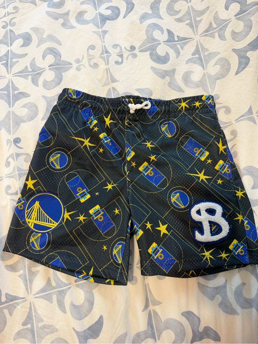 Bucketsquad Kids Black & Blue Warriors Athletic Shorts with Yellow Accent